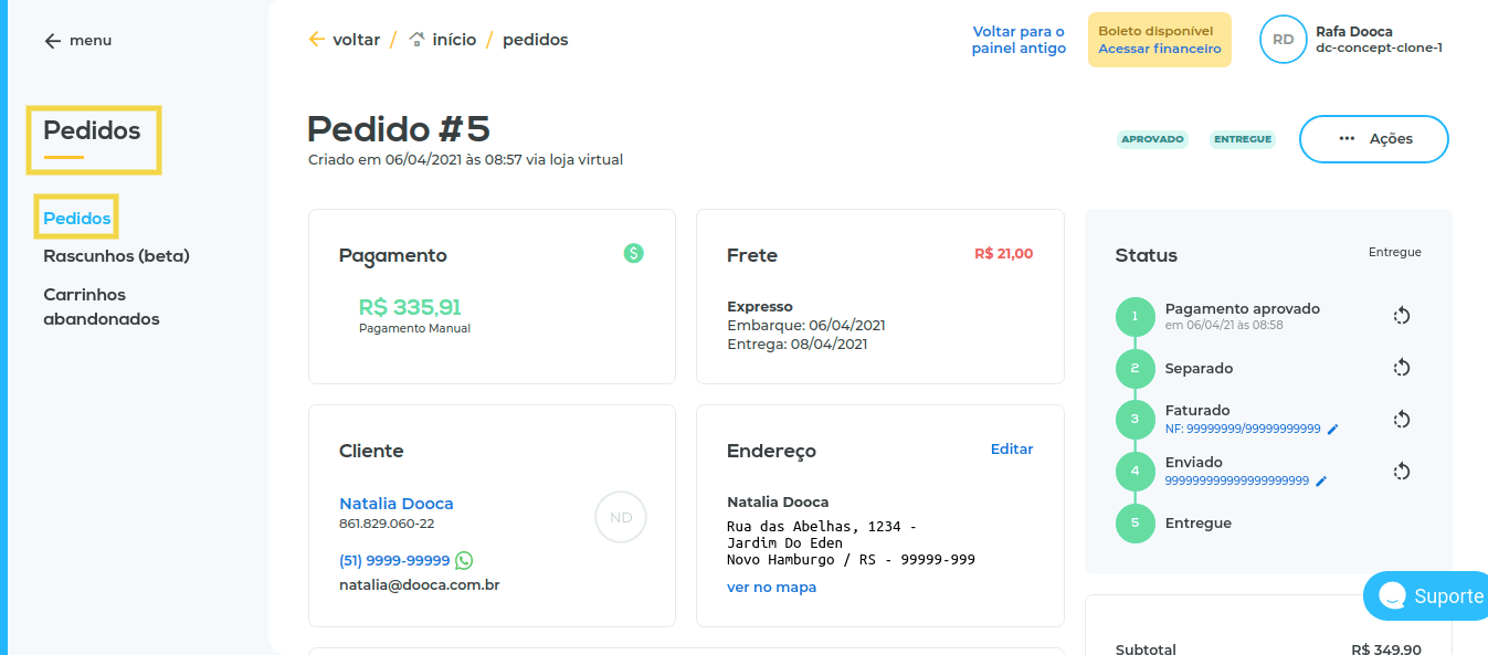 Painel de pedidos amigável - Implantação Loja Virtual DOOCA é com a LVES